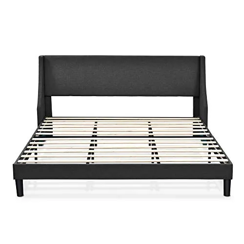 Allewie King Size Bed Frame, Platform Bed Frame with Upholstered Headboard, Modern Deluxe Wingback, Wood Slat Support, Mattress Foundation, Dark Grey