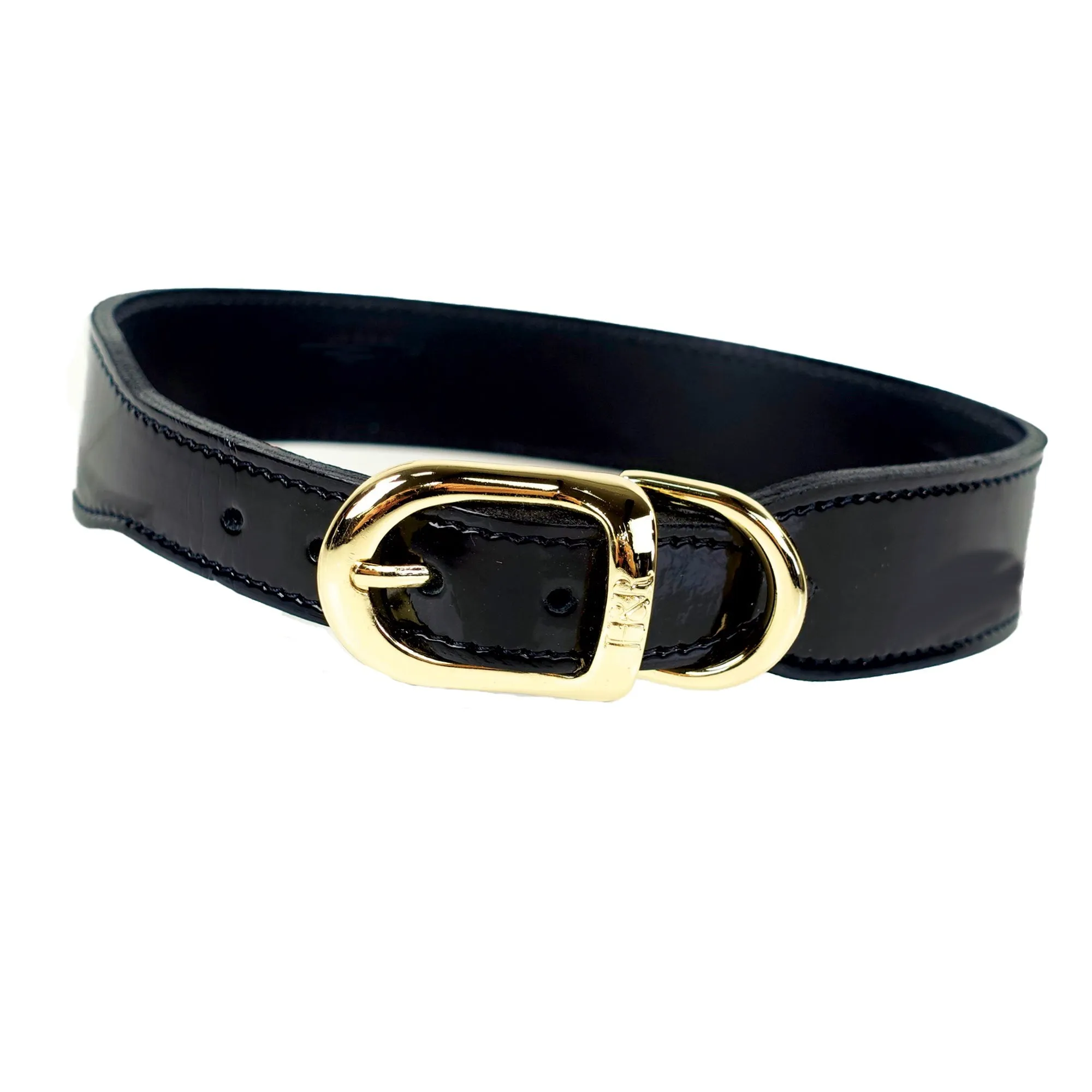 Art Deco Dog Collar in Black Patent & Gold