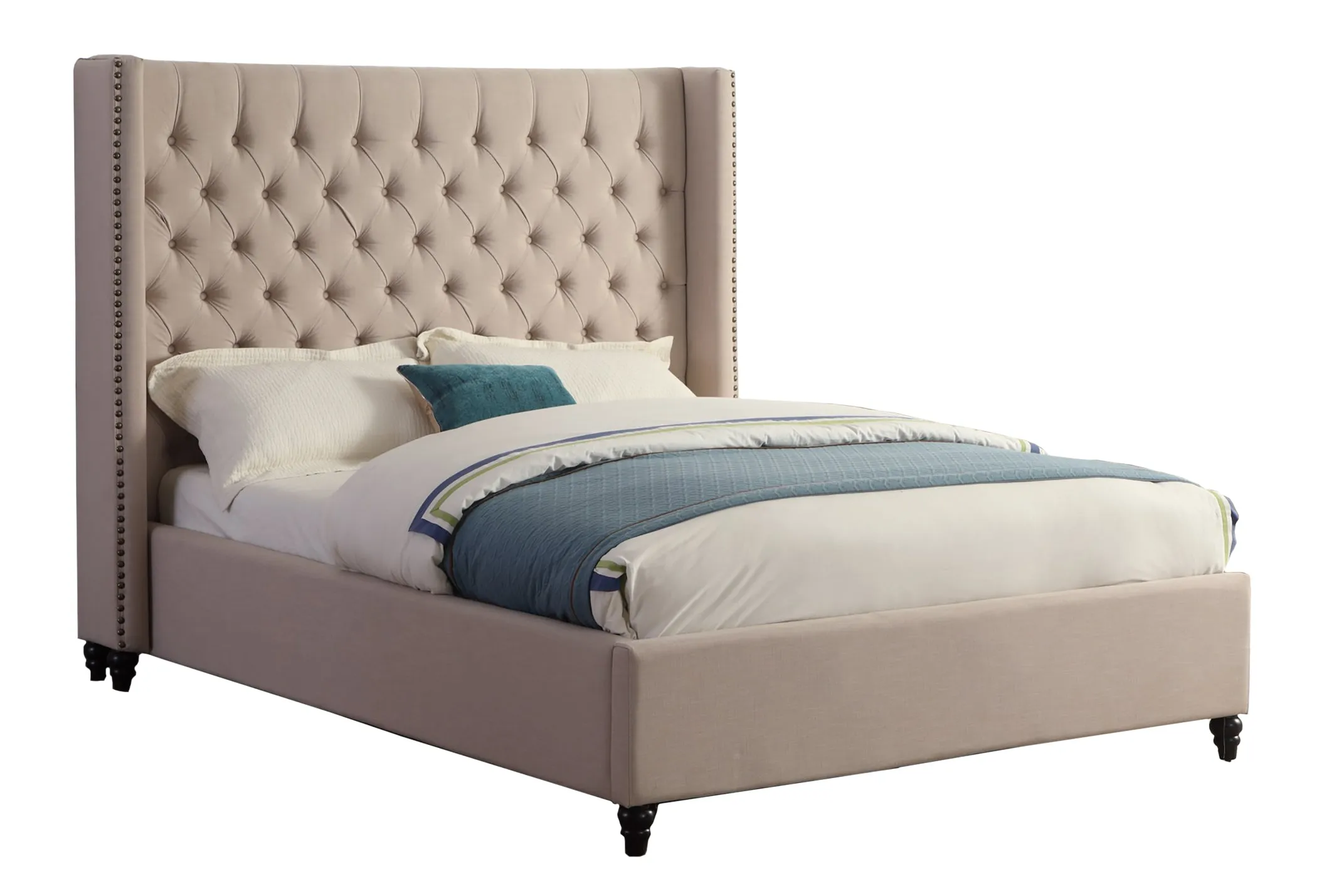 Beige Premium Fabric Platform Bed- Queen or King- Model #1920B