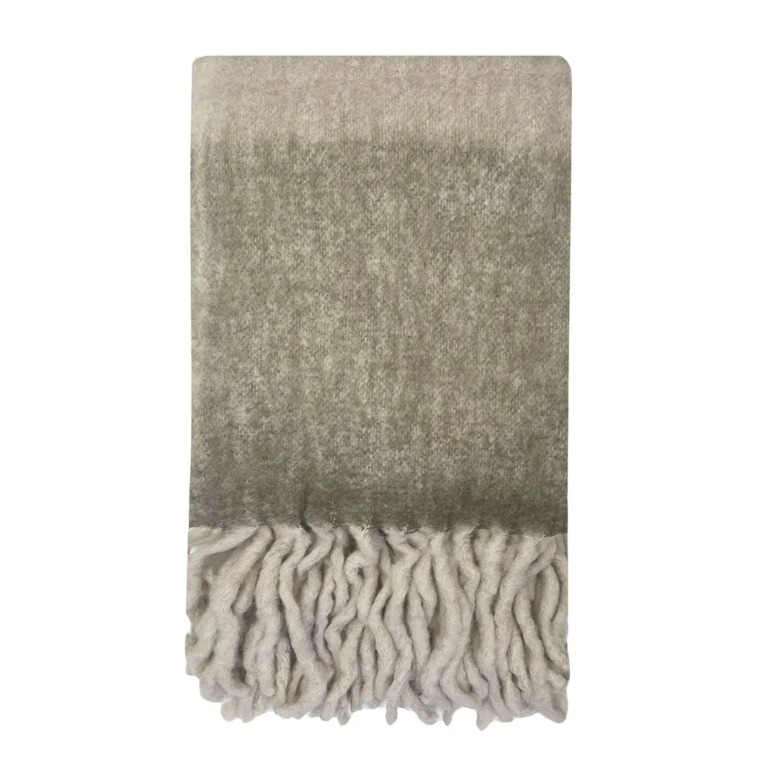 Bliss Wool Mohair Blend Throw: Earthy Sage/Beige - 130x170