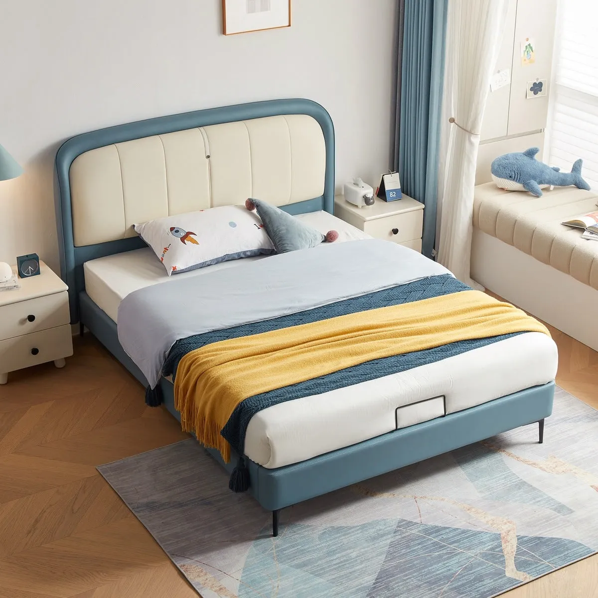 Boys Upholstered Bed with Mattress