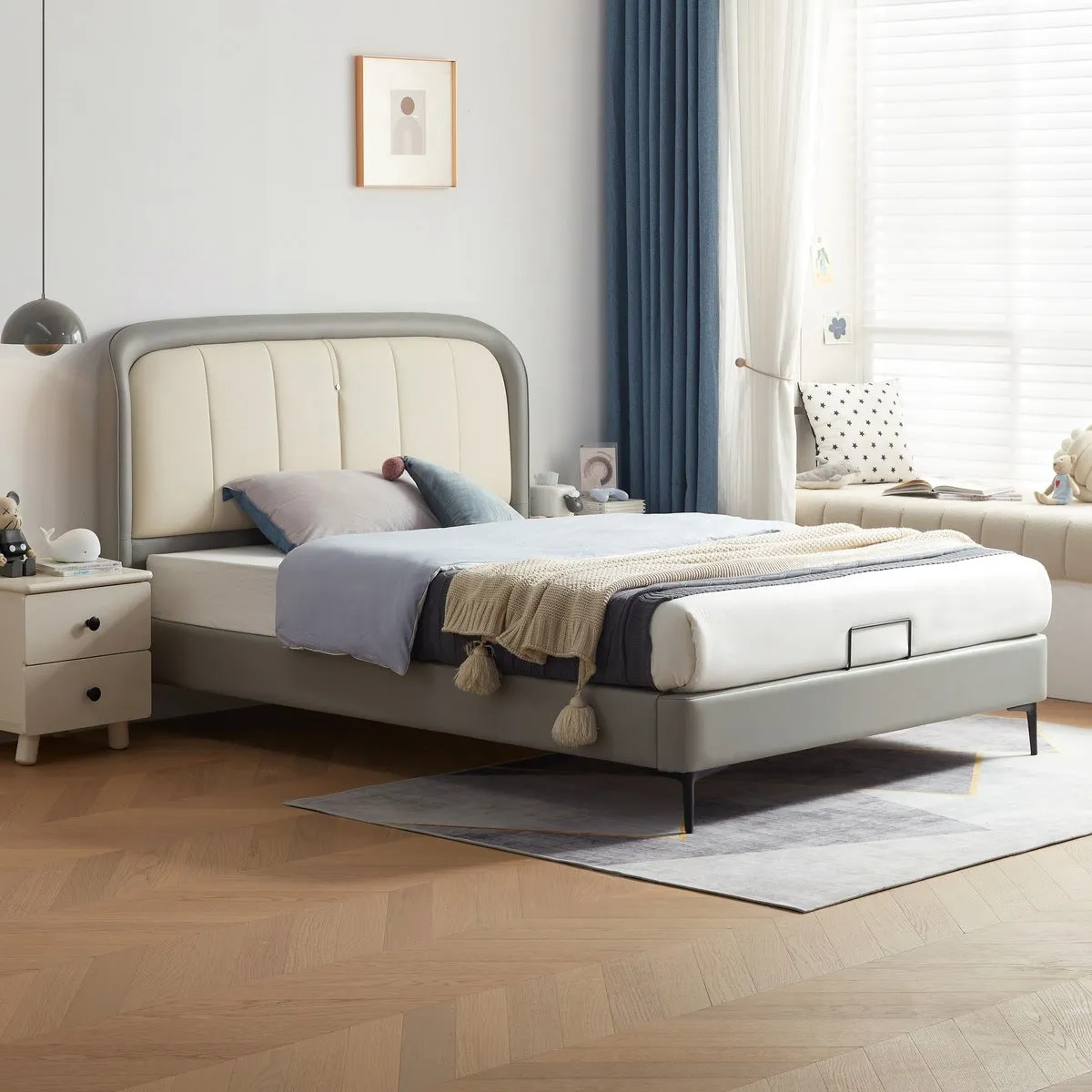 Boys Upholstered Bed with Mattress