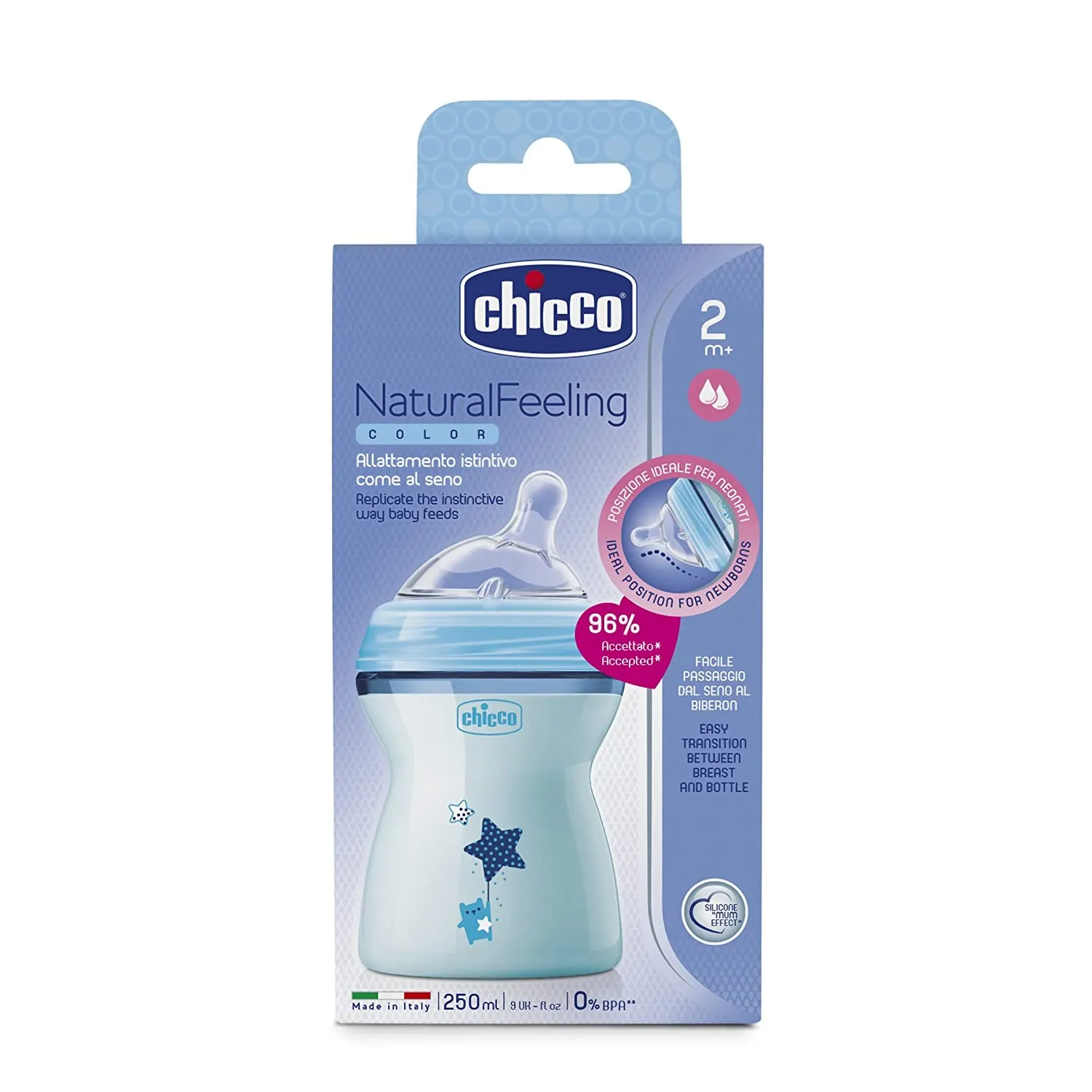 CHICCO Wide neck Natural feeling feeding bottle - 250ml, 2 m