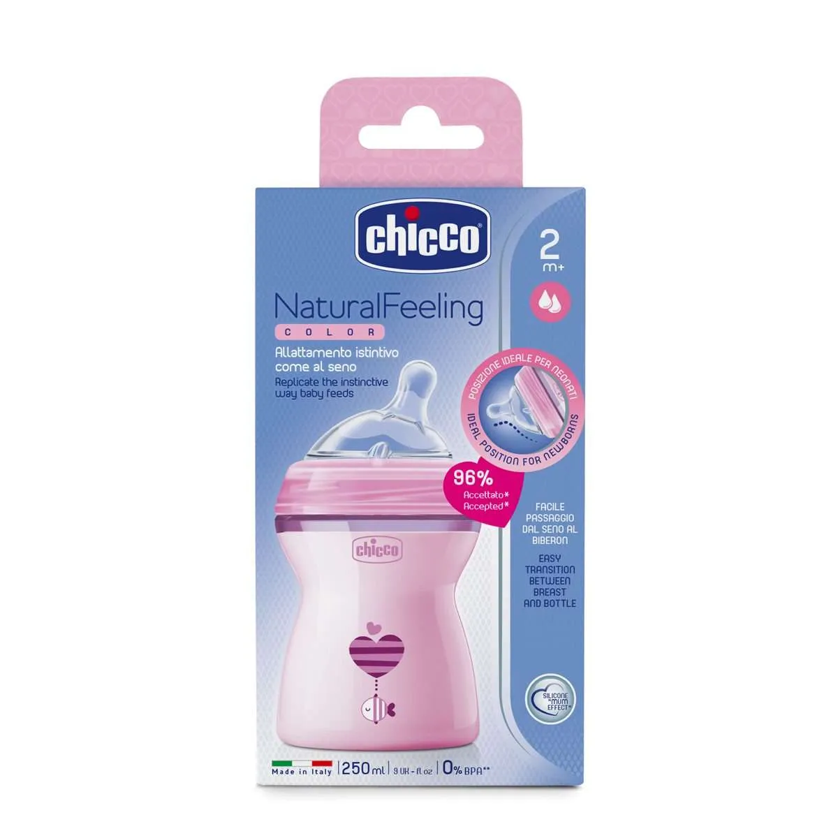 CHICCO Wide neck Natural feeling feeding bottle - 250ml, 2 m