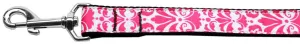 Damask Nylon Dog Leash 4 Foot Bright Pink