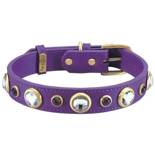 Diamond Faceted Rhinestones And Amethyst Dog Collar