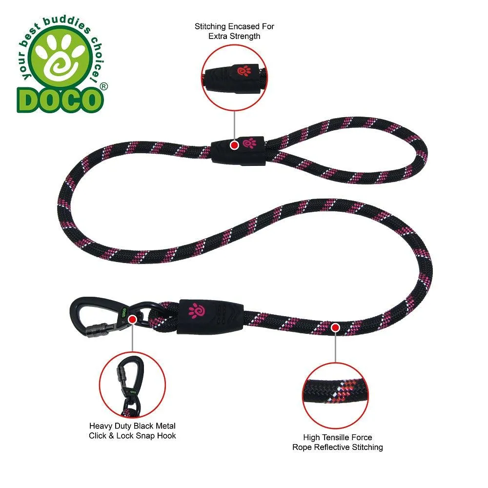 DOCO® 4ft or 5ft Reflective Rope Dog Leash w/ Click & Lock Snap (1/2" Width)