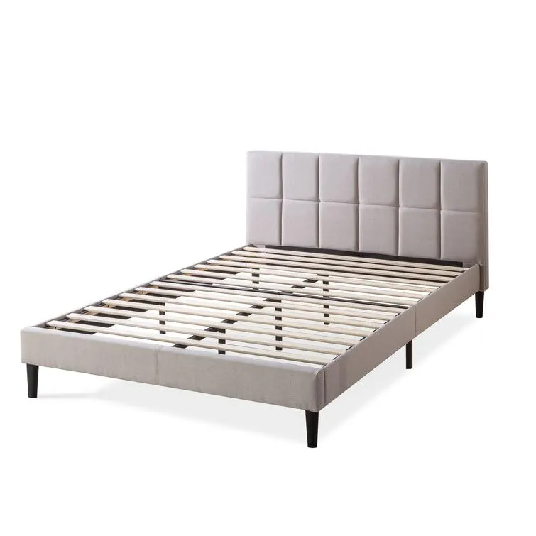 FORESTER FURNITURE Solid Sheesham Wood Queen Size Bed Cot Bed Furniture Upholstered Double Bed for Bedroom Living Room Home - Grey 4