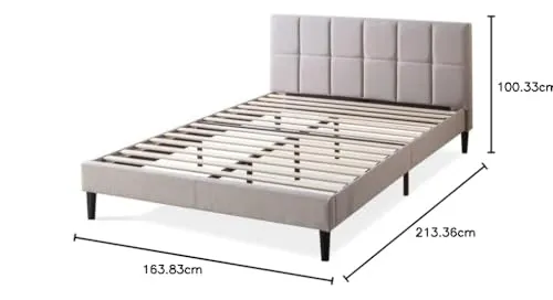 FORESTER FURNITURE Solid Sheesham Wood Queen Size Bed Cot Bed Furniture Upholstered Double Bed for Bedroom Living Room Home - Grey 4