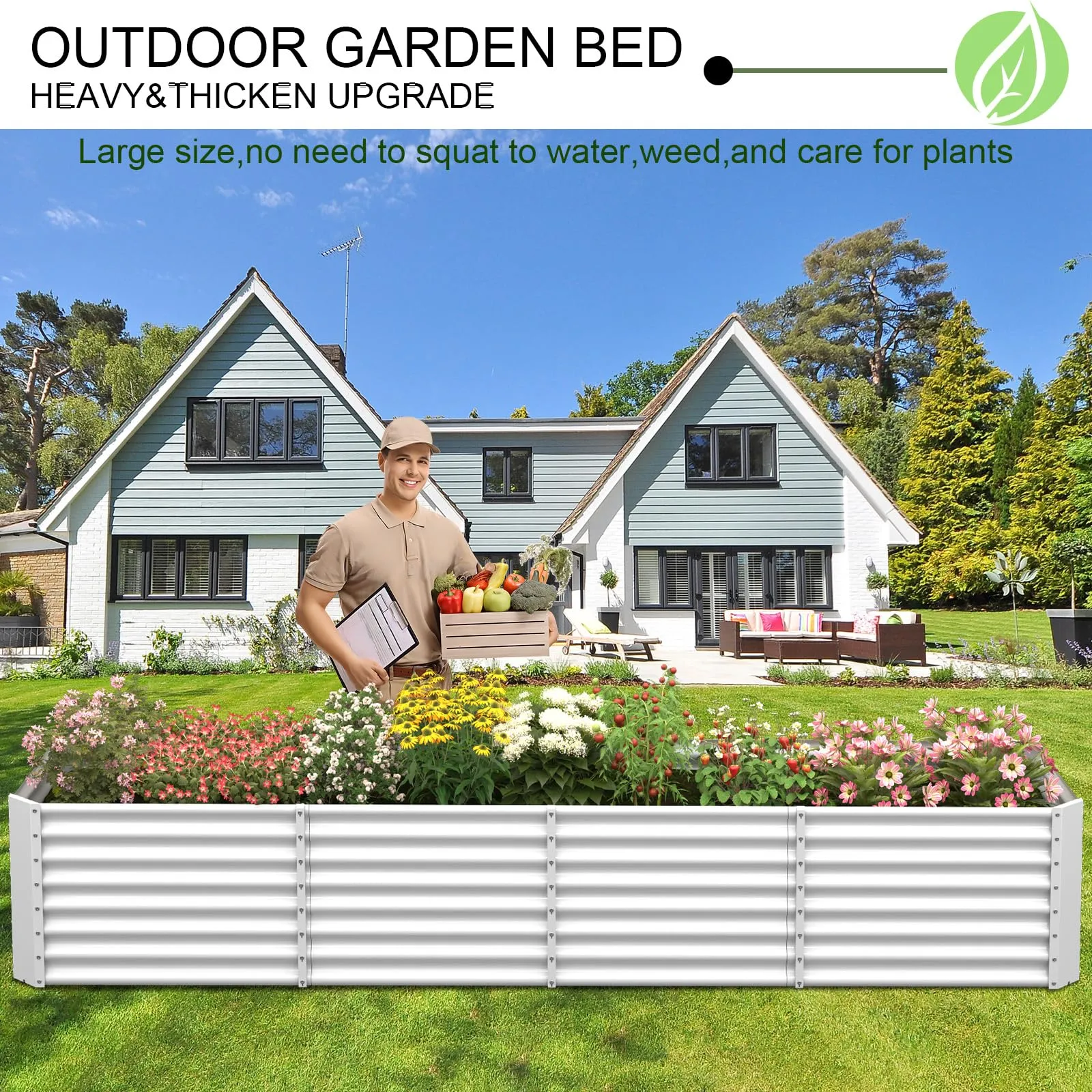 FRIZIONE 12FT x 2FT x 2FT Raised Garden Bed, White, Outdoor.