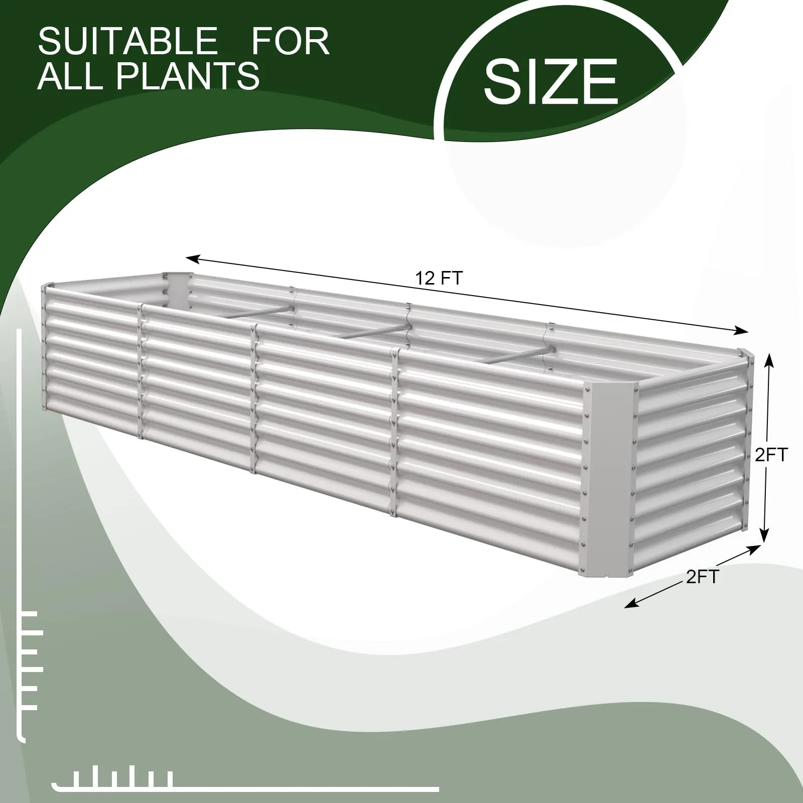 FRIZIONE 12FT x 2FT x 2FT Raised Garden Bed, White, Outdoor.