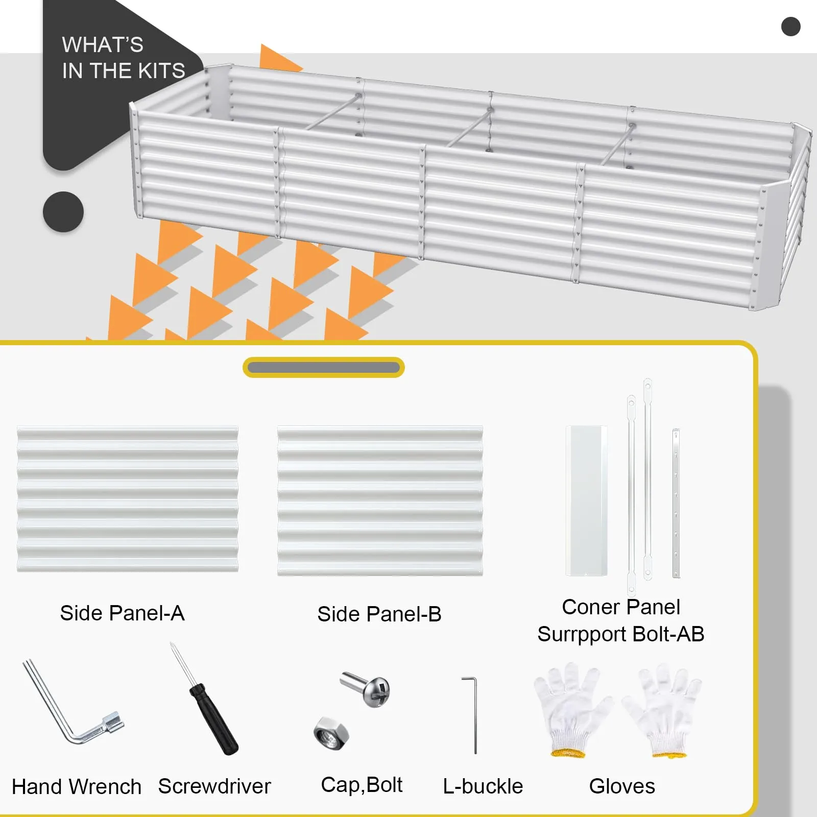 FRIZIONE 12FT x 2FT x 2FT Raised Garden Bed, White, Outdoor.