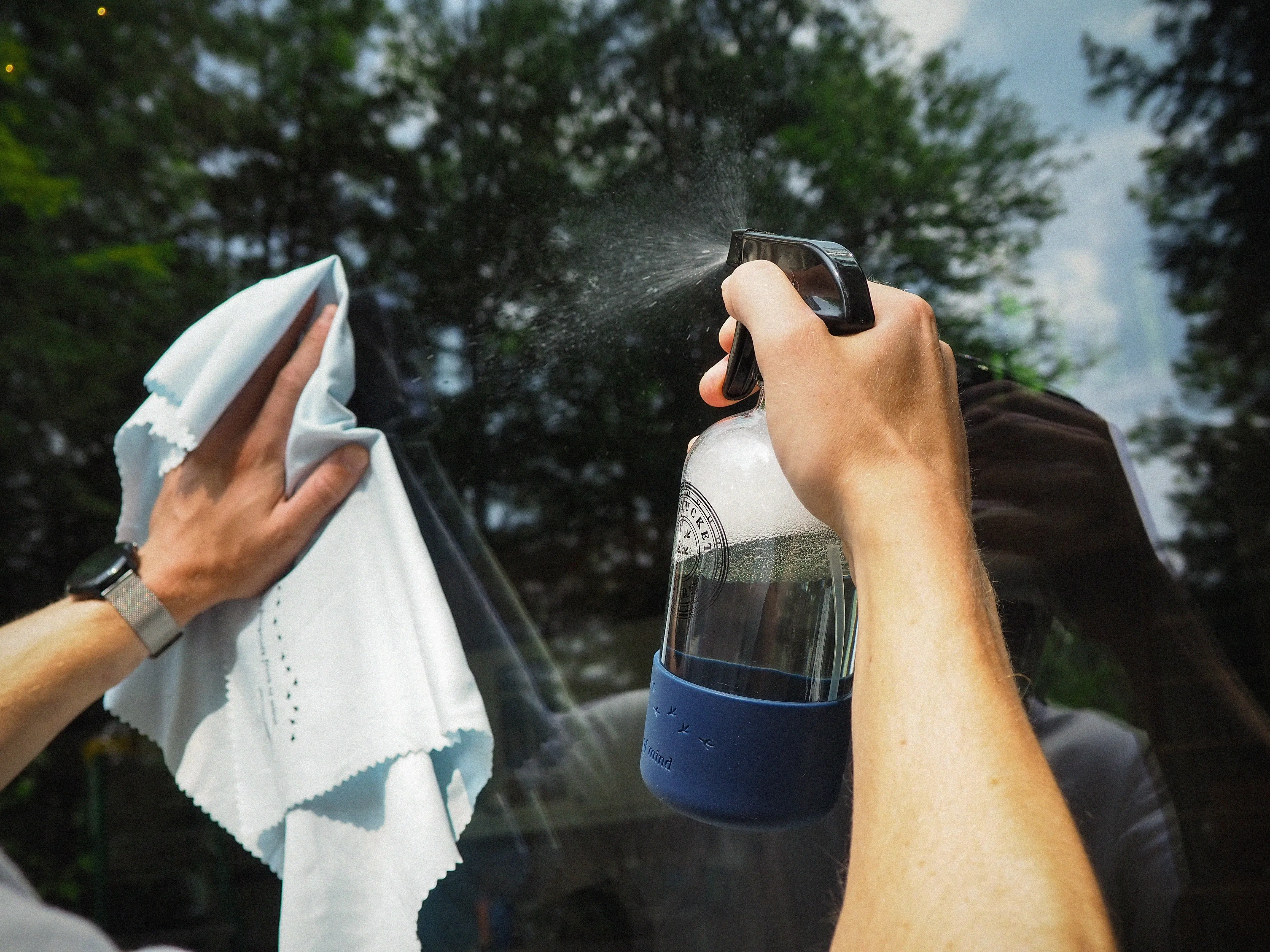 Glass & Window Cleaning Spray - 16 oz - Just-Add-Water - 2 Concentrated Cleaning Strips   16 oz Reusable Glass Spray Bottle