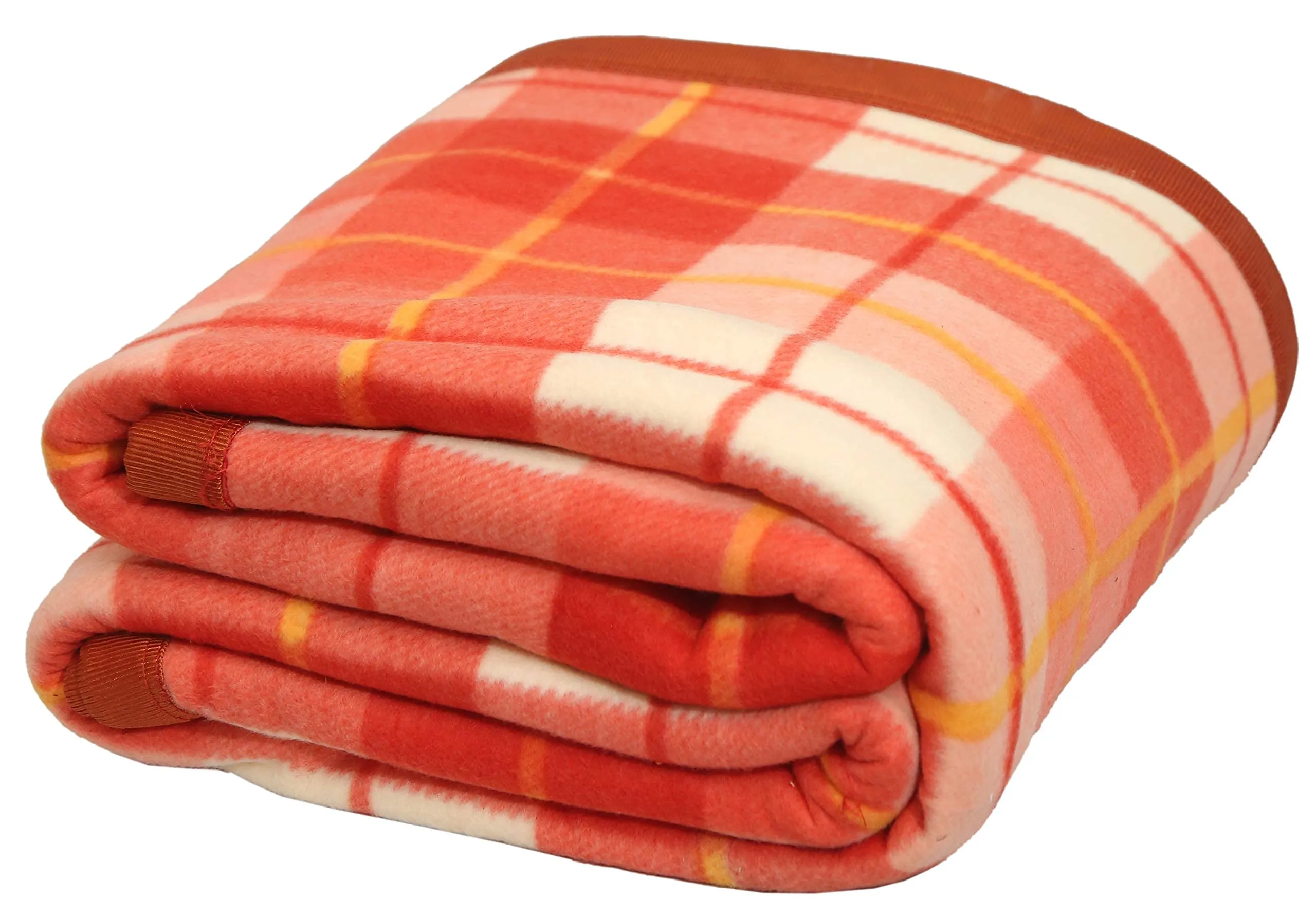 Goyal's Check Double Bed Fleece AC Blanket 90x90 Inch - Orange