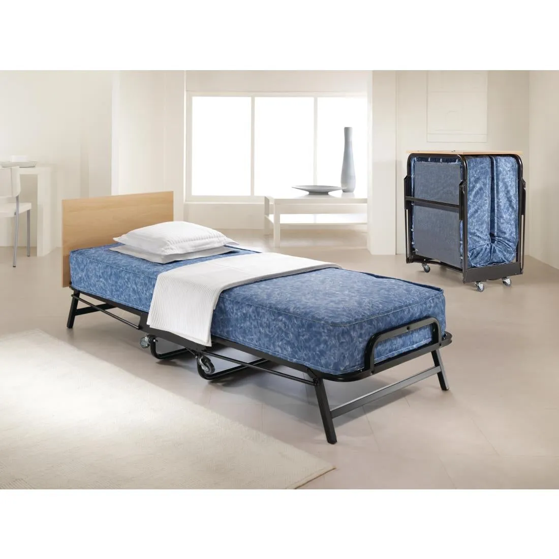 GR375 Jay-Be Contract Folding Bed with Water Resistant Mattress Single in Black Colour