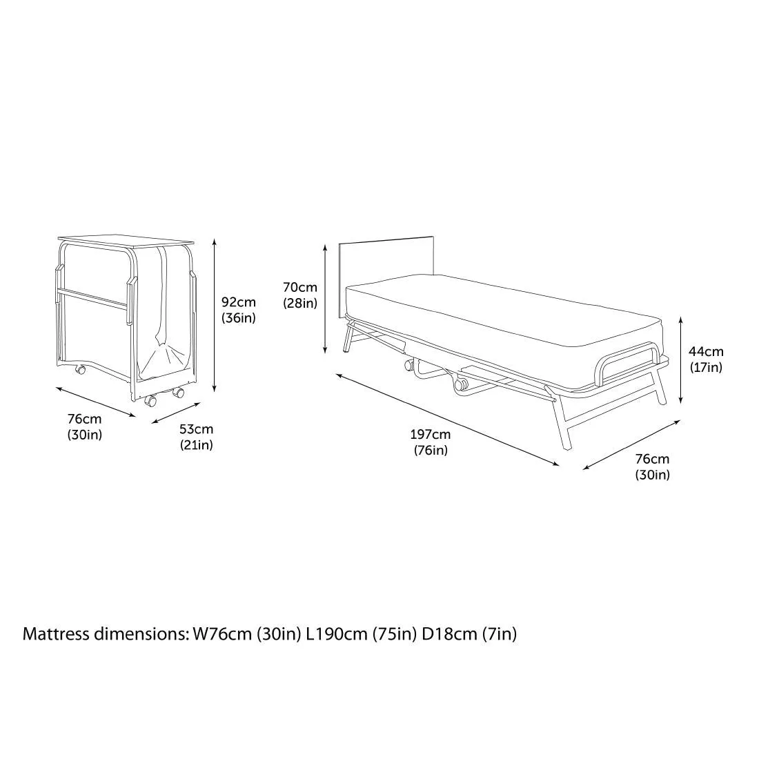 GR375 Jay-Be Contract Folding Bed with Water Resistant Mattress Single in Black Colour