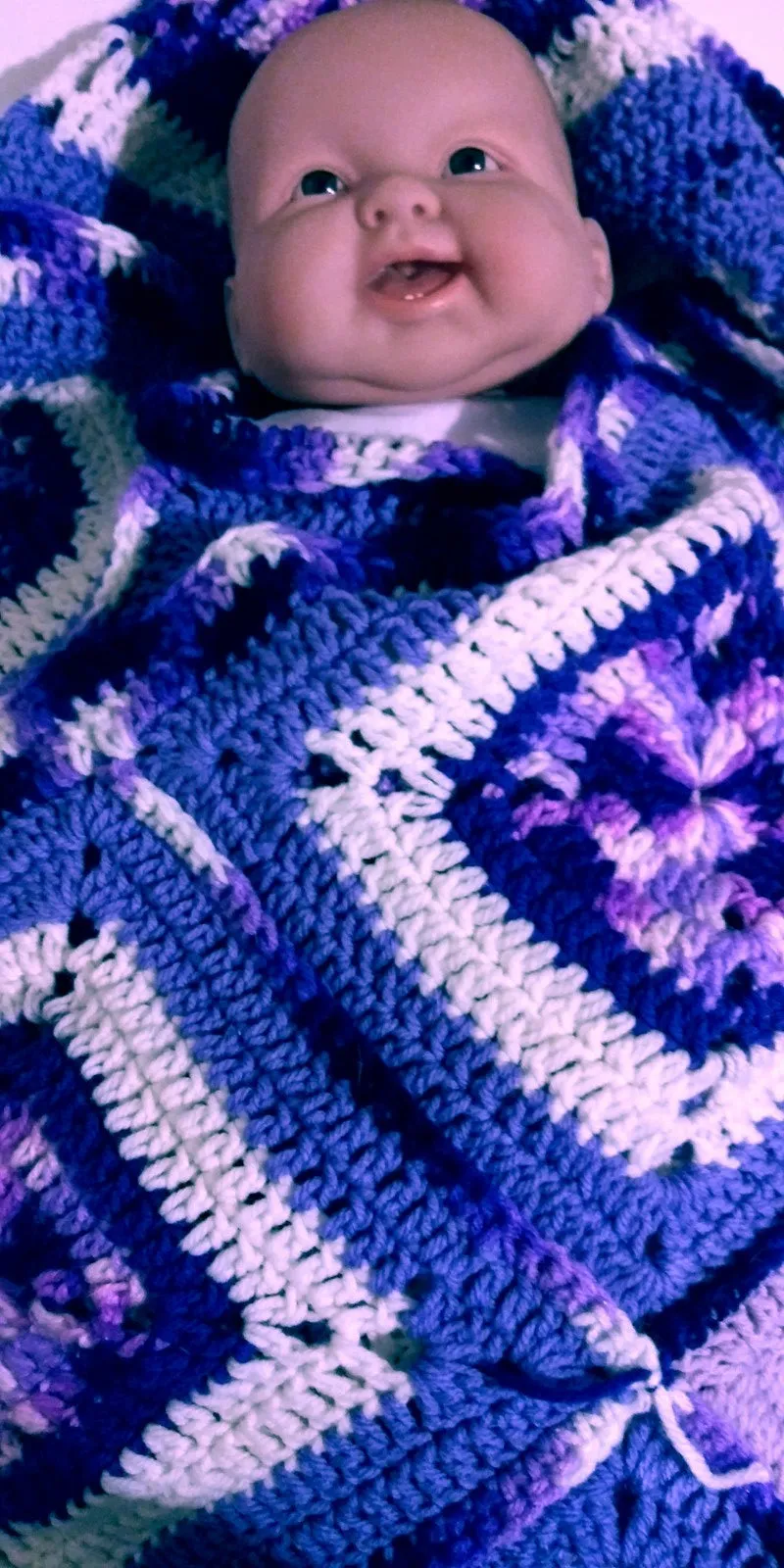 Handmade Granny Square of Light Purples and Whites Purples Lg. Baby Blanket Patchwork