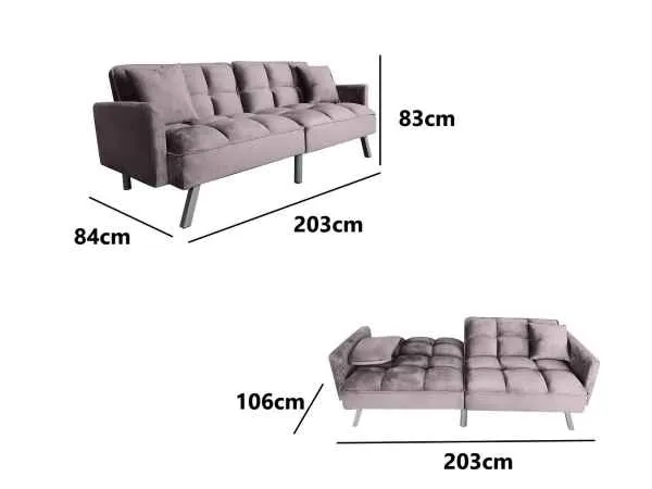 Home FUTON SOFA BED GREY VELVET