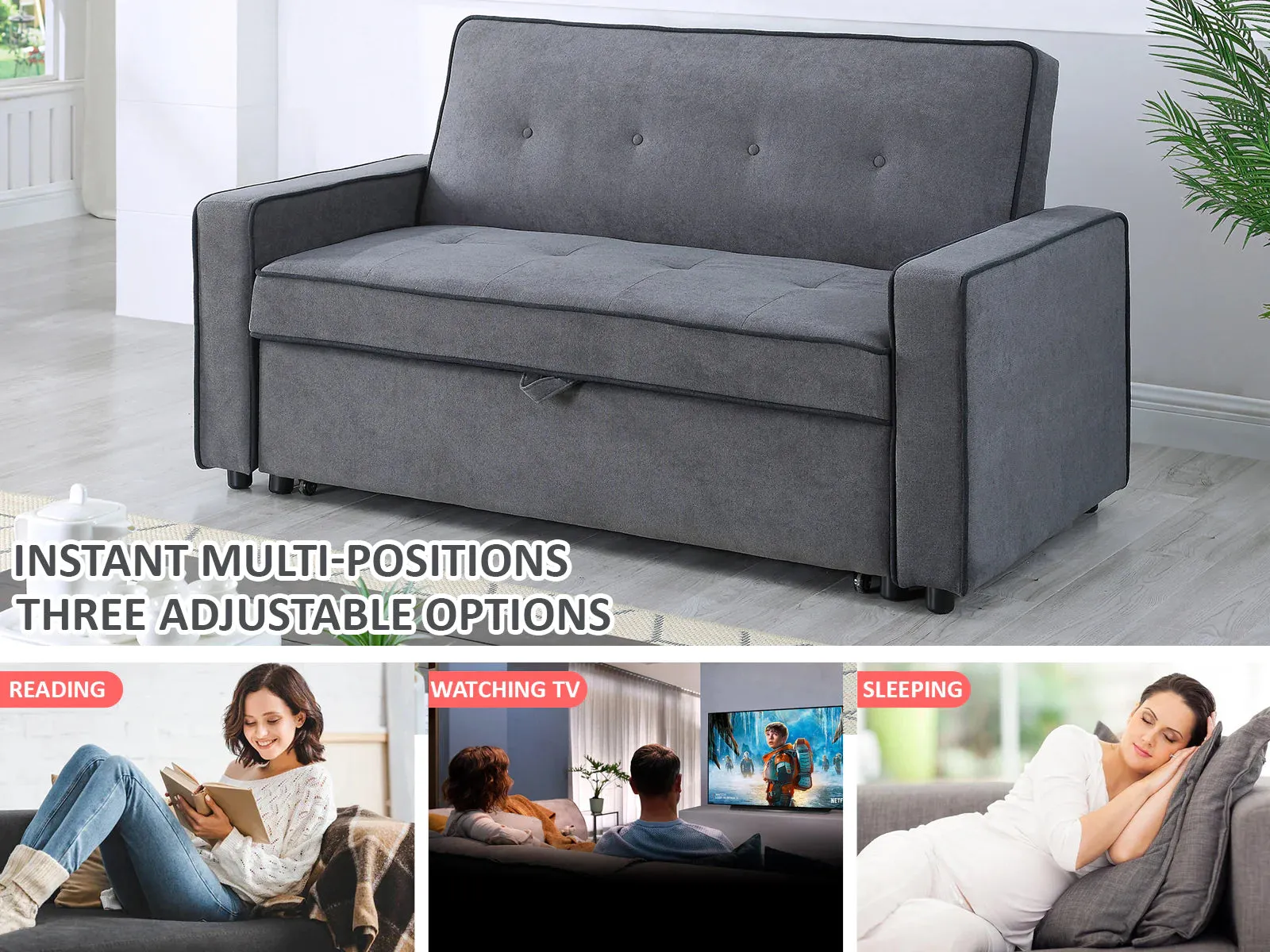 Home Pull Out Sofa Bed GREY