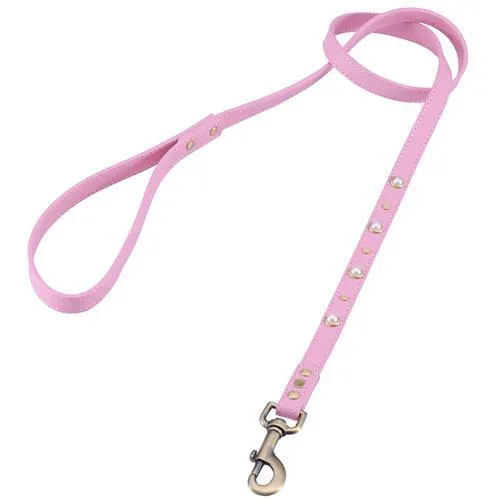 Mini Boho Pearl Pink Leather Dog Leash