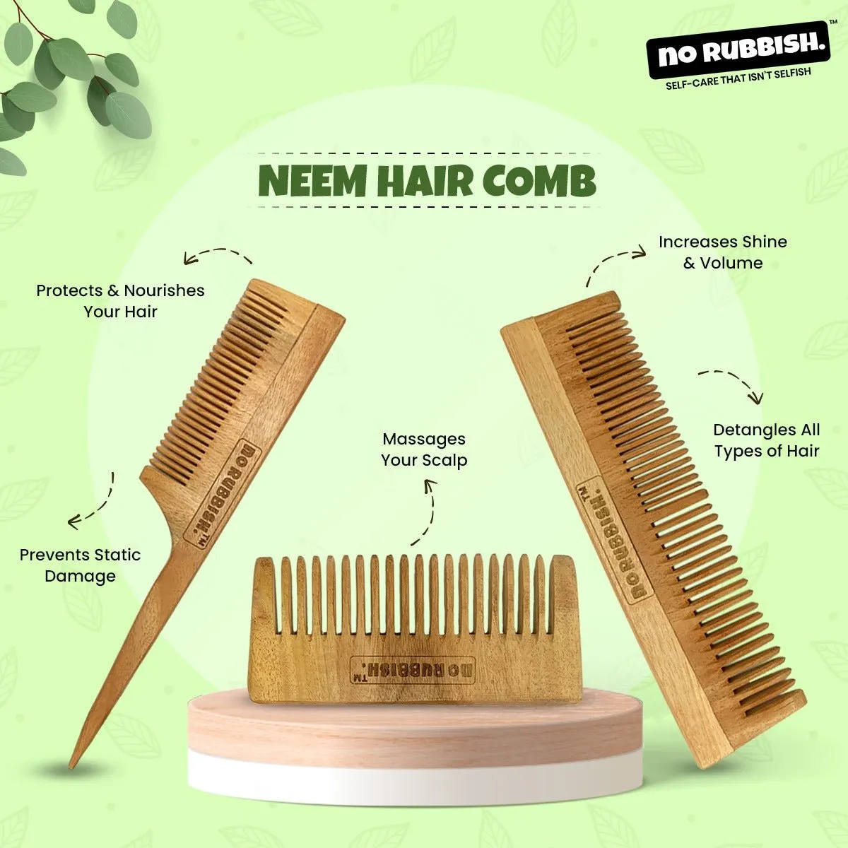 Neem Wooden Comb (Pack of 3) | Infused with Neem and Tulsi