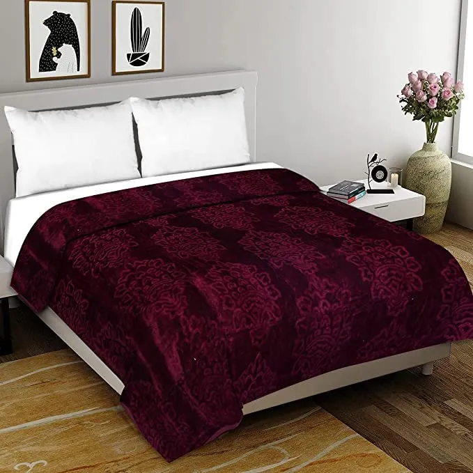 OM ENTERPRIES Microfiber 200 GSM Soft and Warm Mink Blanket for Winter Single,Double Bed Skin Friendly (Wine, Single)