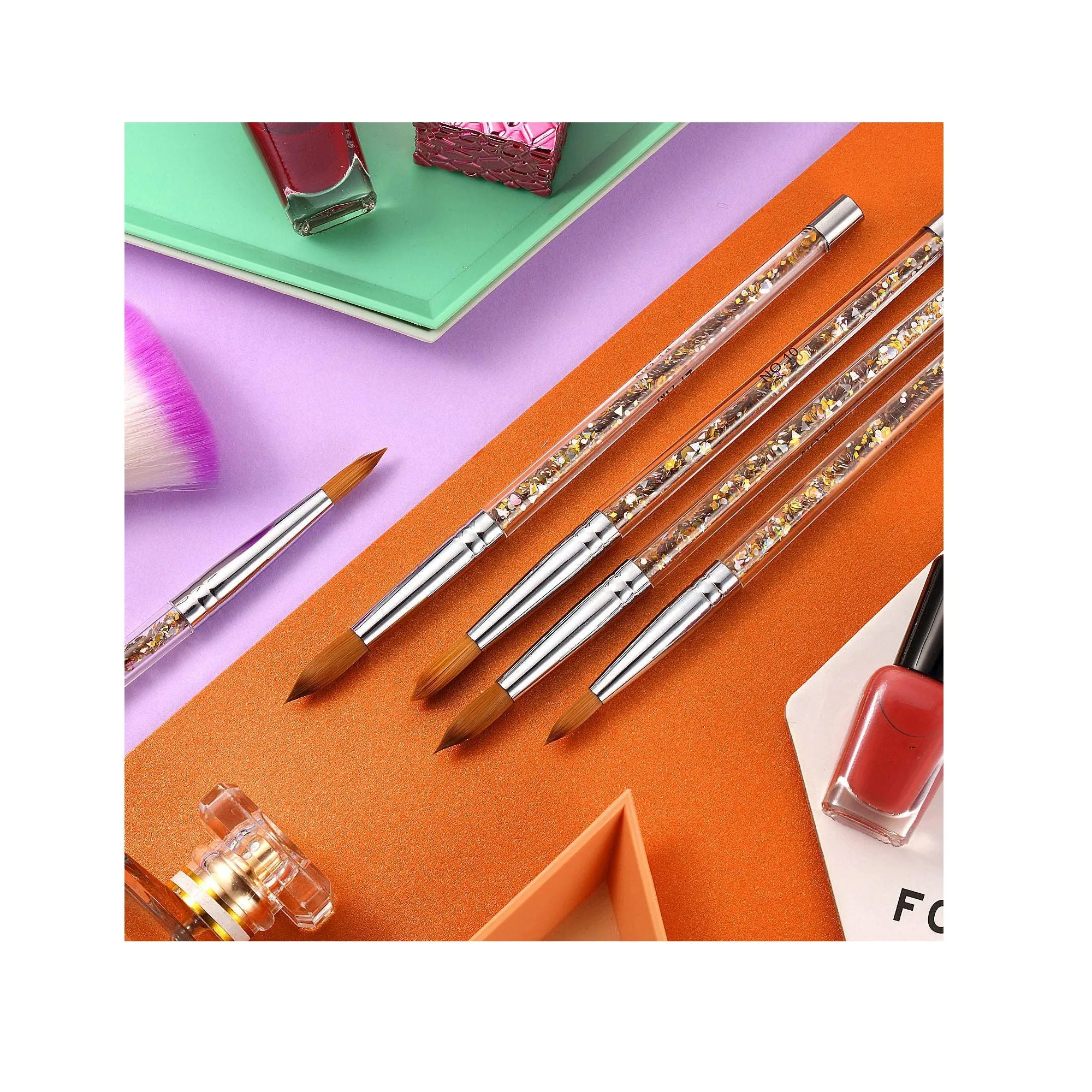 Patelai 5 Pieces Acrylic Nail Brush for Acrylic Powder Nail Design Brush Painting Drawing Pens | Color Golden