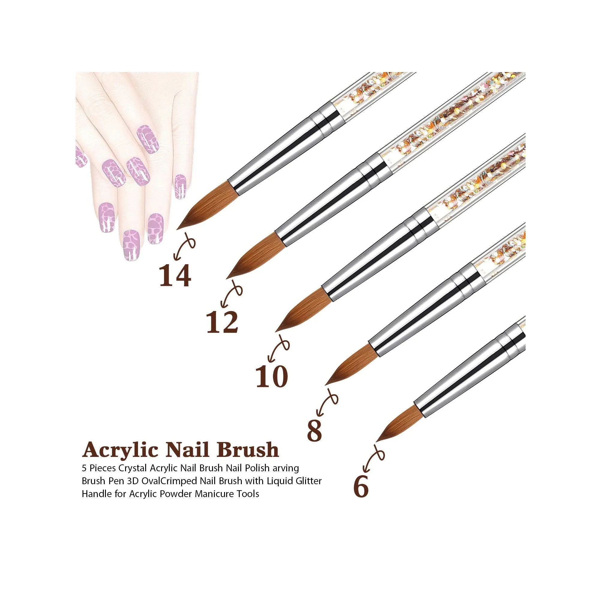 Patelai 5 Pieces Acrylic Nail Brush for Acrylic Powder Nail Design Brush Painting Drawing Pens | Color Golden