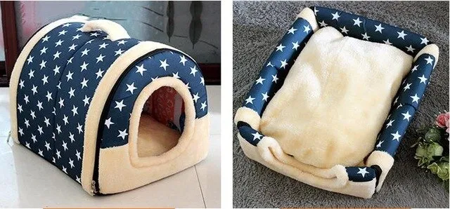 Pet Cave Dog House Bed Comfortable Print Stars Kennel Mat For Pet