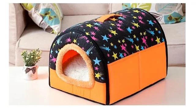 Pet Cave Dog House Bed Comfortable Print Stars Kennel Mat For Pet