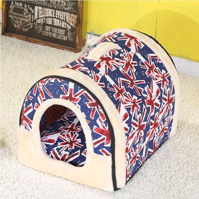 Pet Cave Dog House Bed Comfortable Print Stars Kennel Mat For Pet