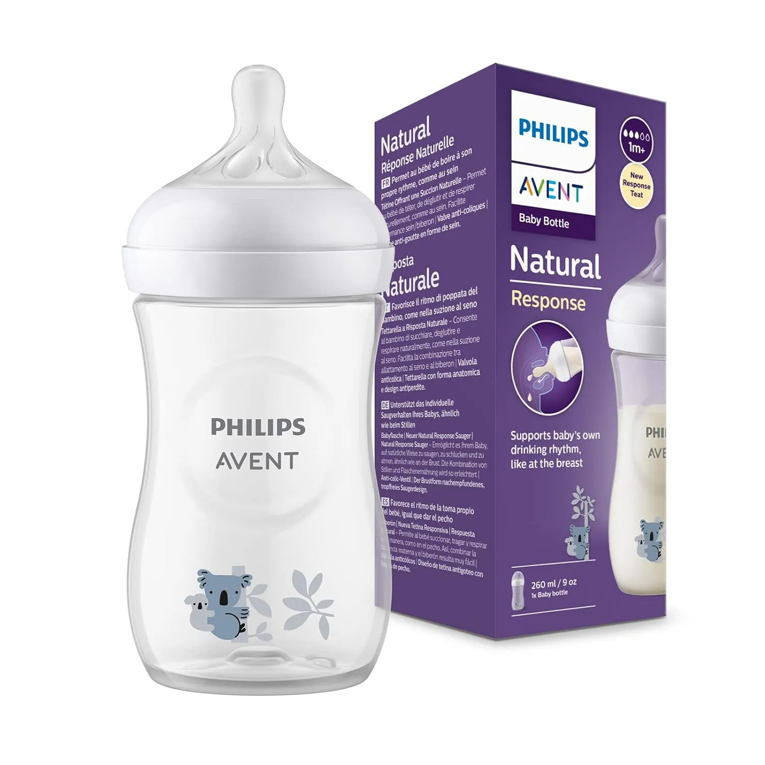 Philips Avent Baby Milk Feeding Bottle with Natural Response Teat - 260ml, 1 m