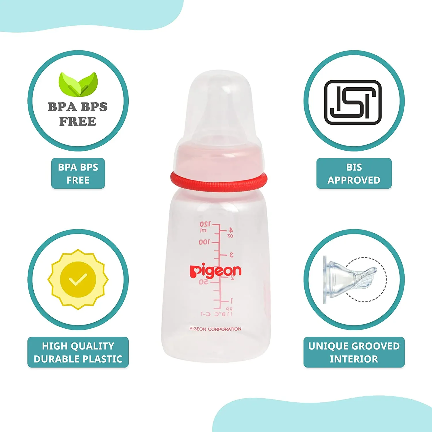 PIGEON Feeding Bottle Narrow Neck Square Base Flexible 0 m Age - 120ml