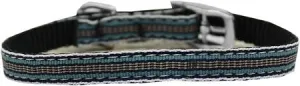 Preppy Stripes Nylon Dog Collar with classic buckles 3-8" Light Blue-Khaki Size 8