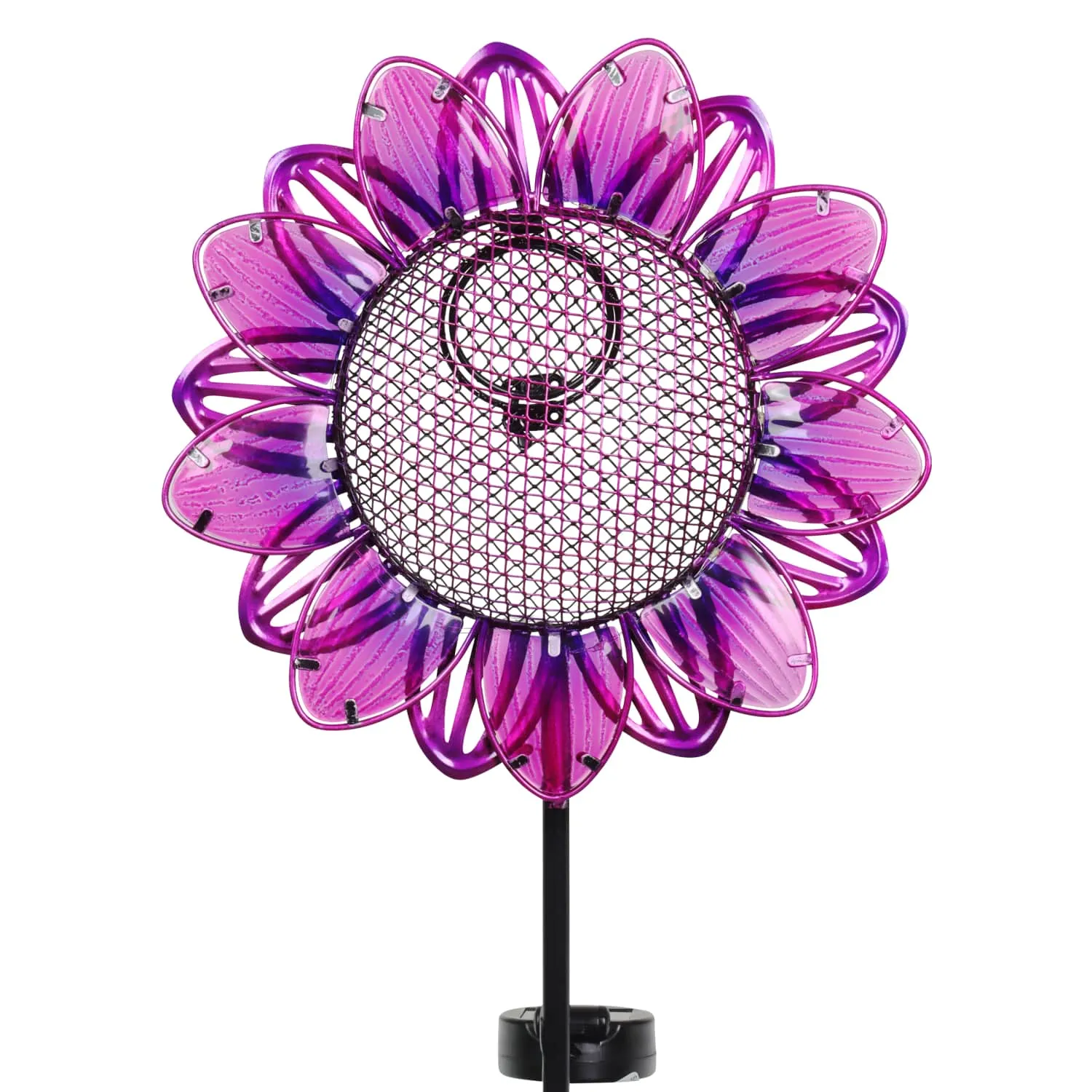 Solar Purple Sunflower Metal and Glass Bird Seed Feeder Garden Stake, 11 by 36 Inches