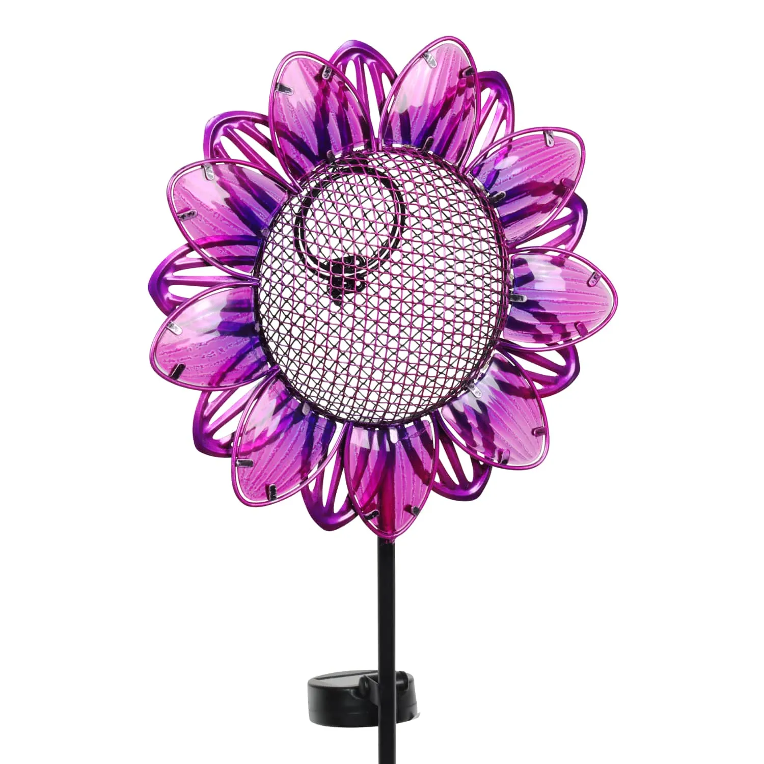 Solar Purple Sunflower Metal and Glass Bird Seed Feeder Garden Stake, 11 by 36 Inches