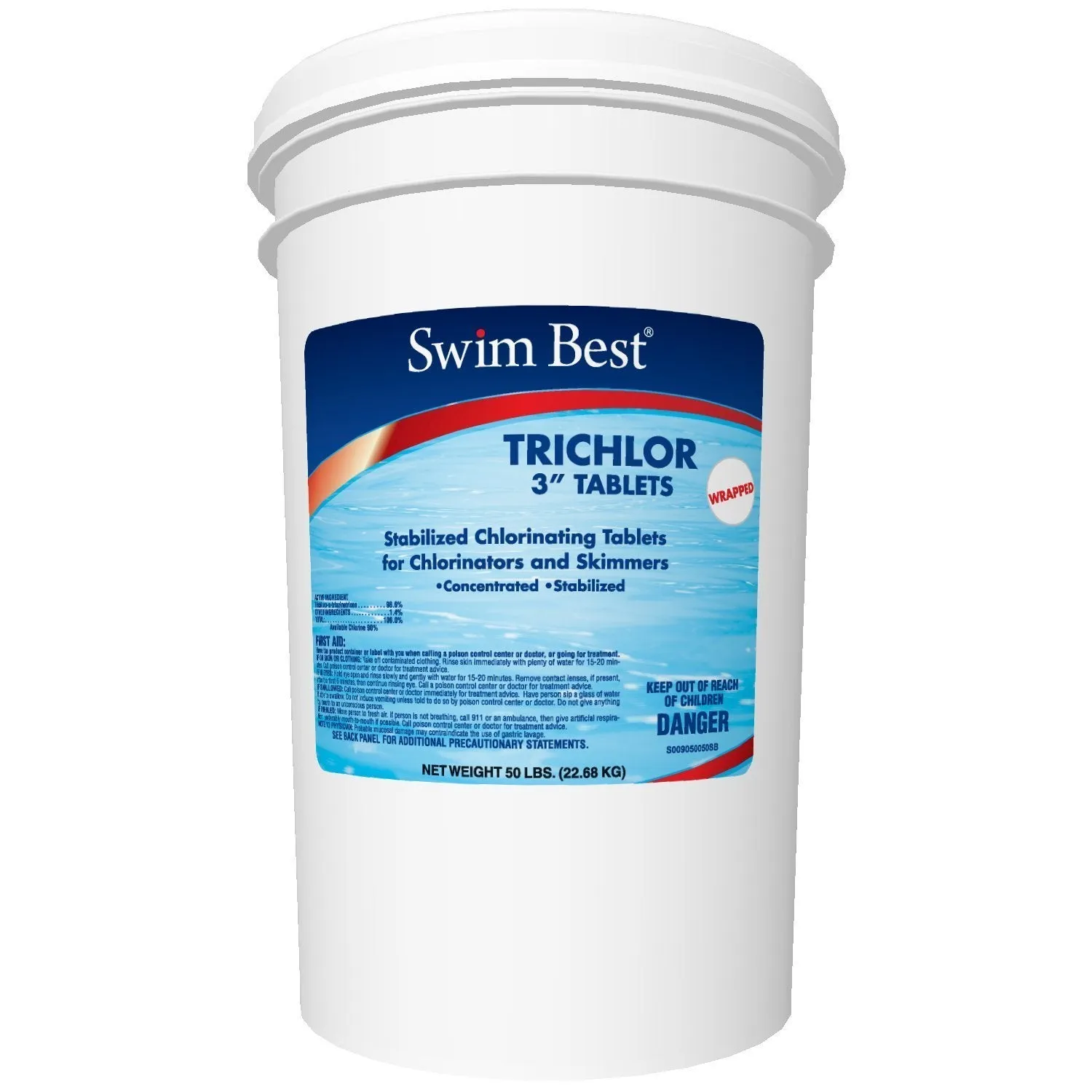 Swim Best 50 lbs Bucket 3&quot; Swimming Pool Stabilized Chlorine Tablets, Commercial Grade