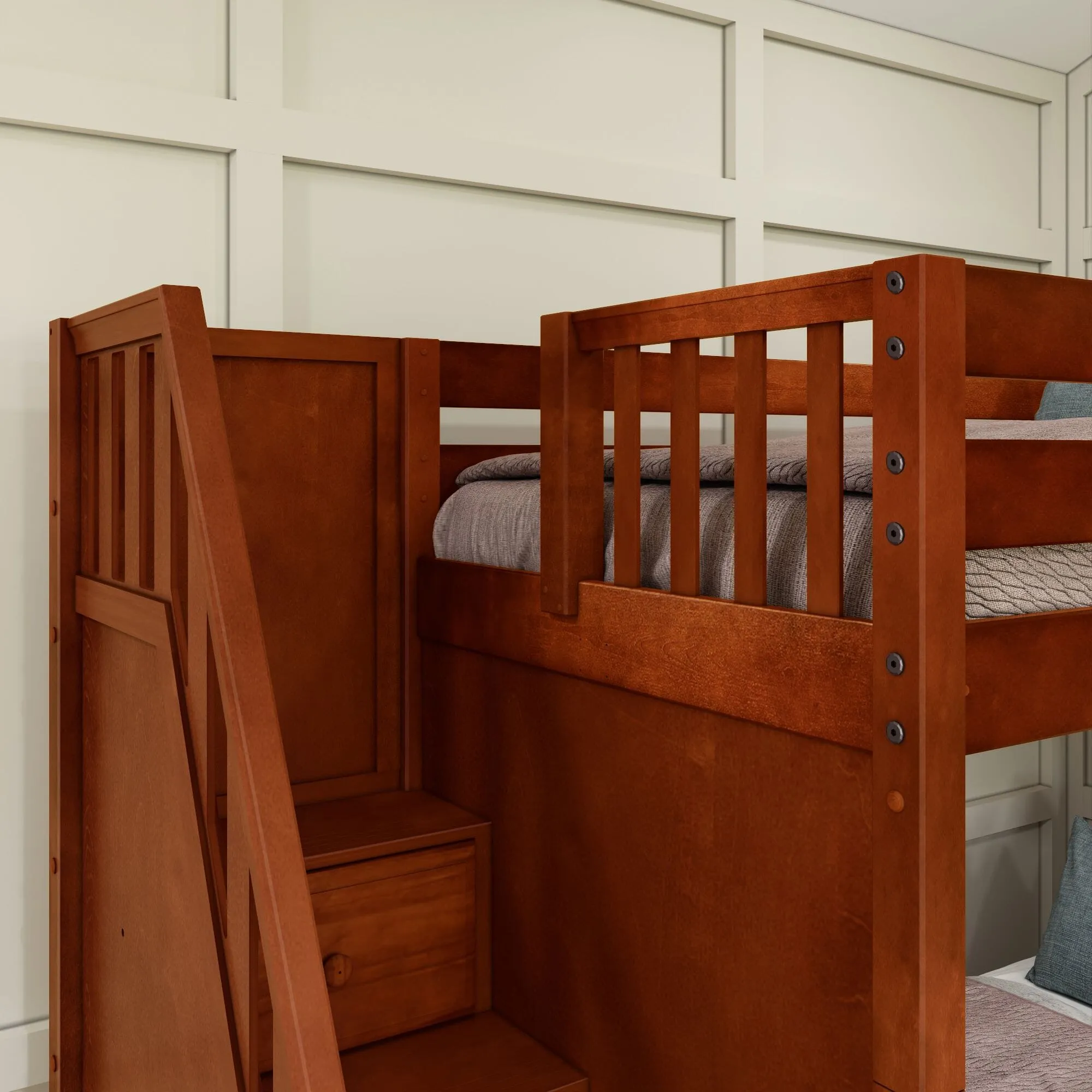 Twin High Corner Bunk with Angled Ladder and Stairs