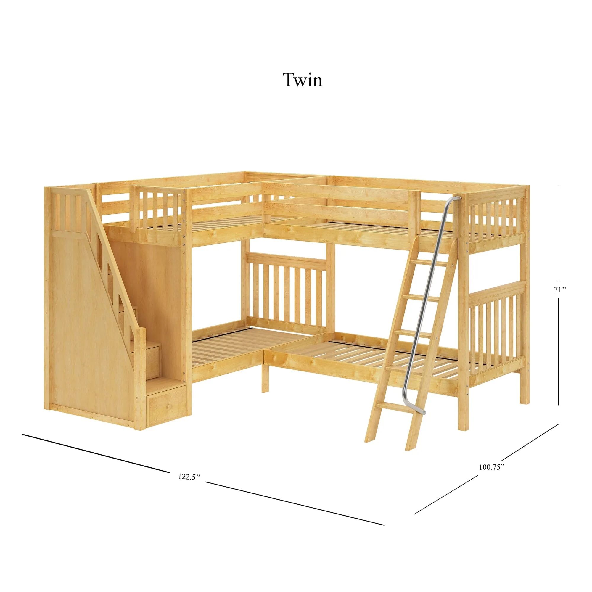 Twin High Corner Bunk with Angled Ladder and Stairs