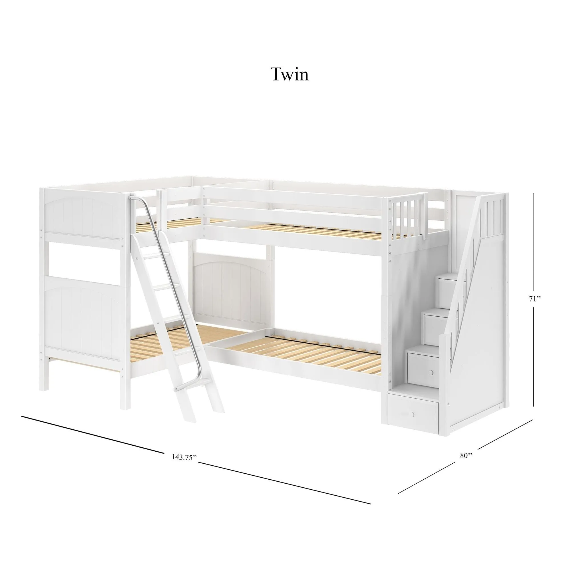 Twin High Corner Bunk with Angled Ladder and Stairs