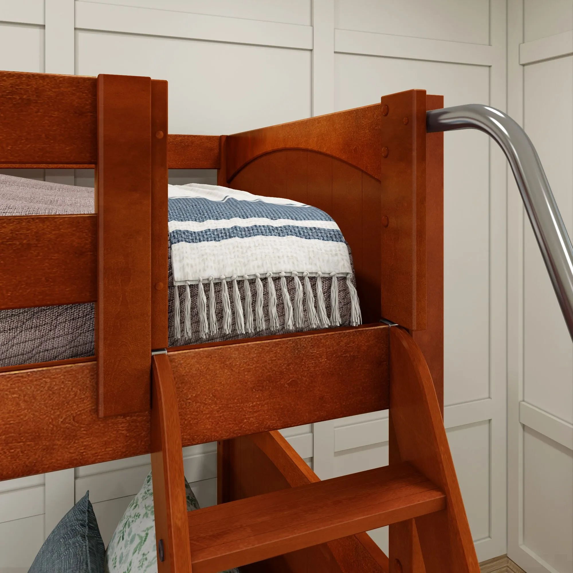 Twin High Corner Bunk with Angled Ladder and Stairs