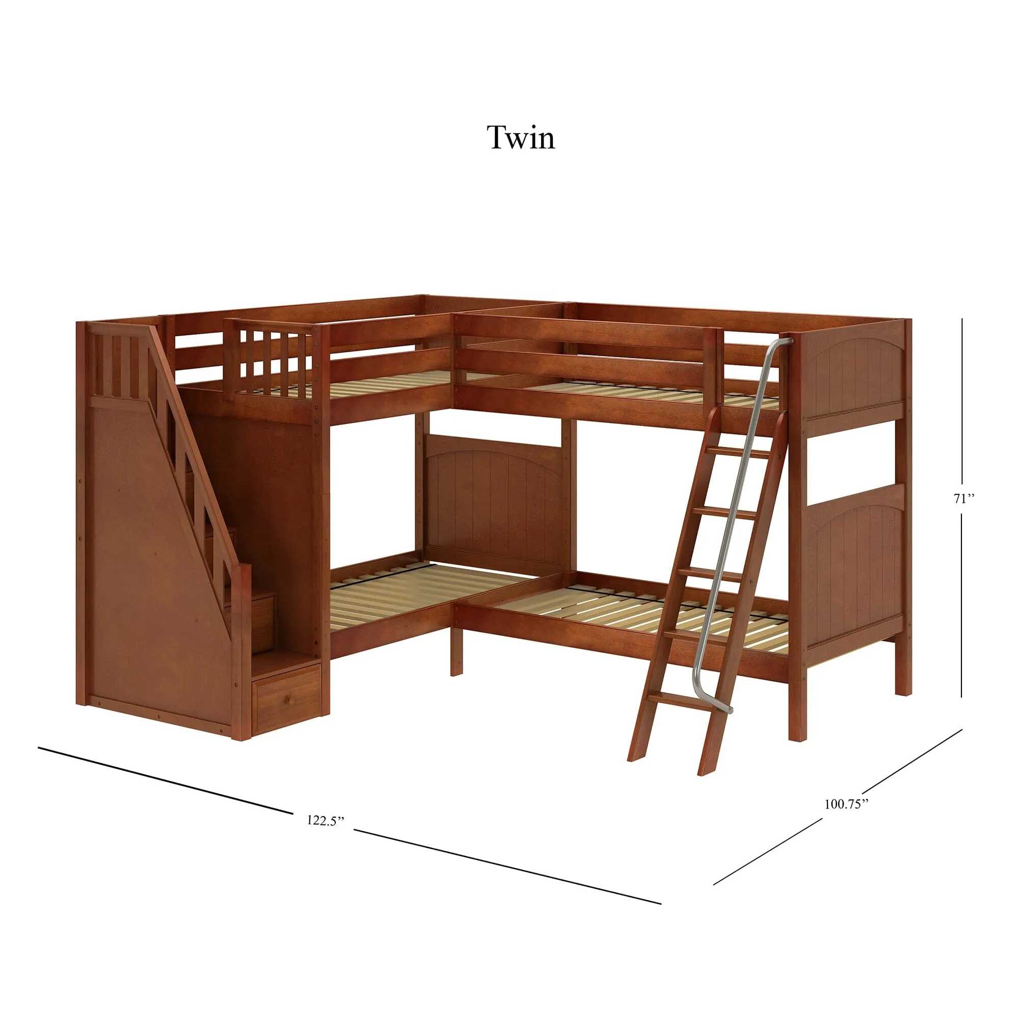 Twin High Corner Bunk with Angled Ladder and Stairs