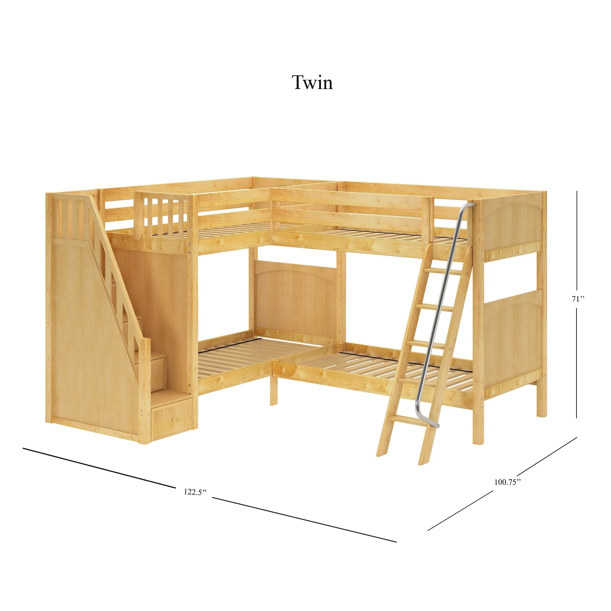 Twin High Corner Bunk with Angled Ladder and Stairs