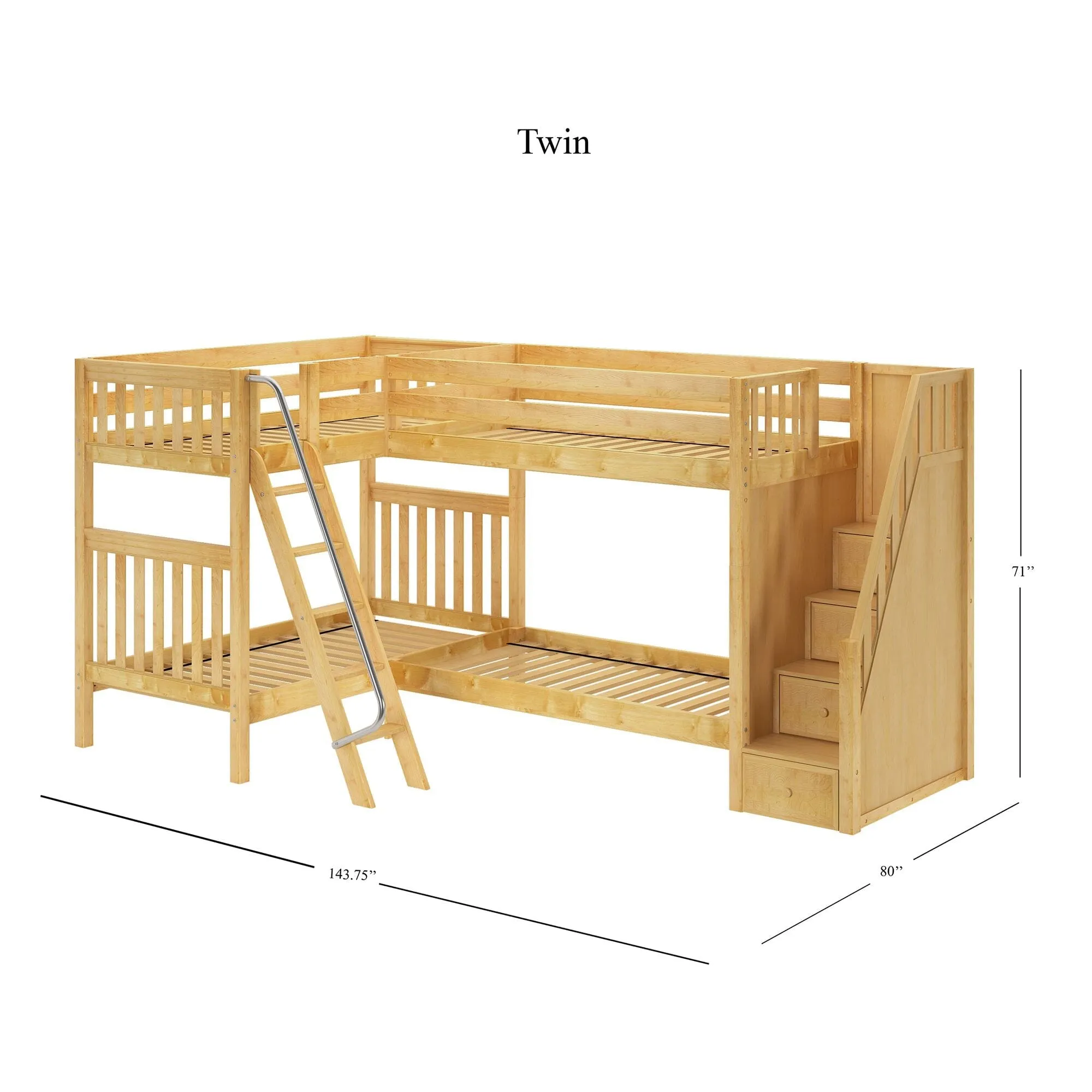 Twin High Corner Bunk with Angled Ladder and Stairs