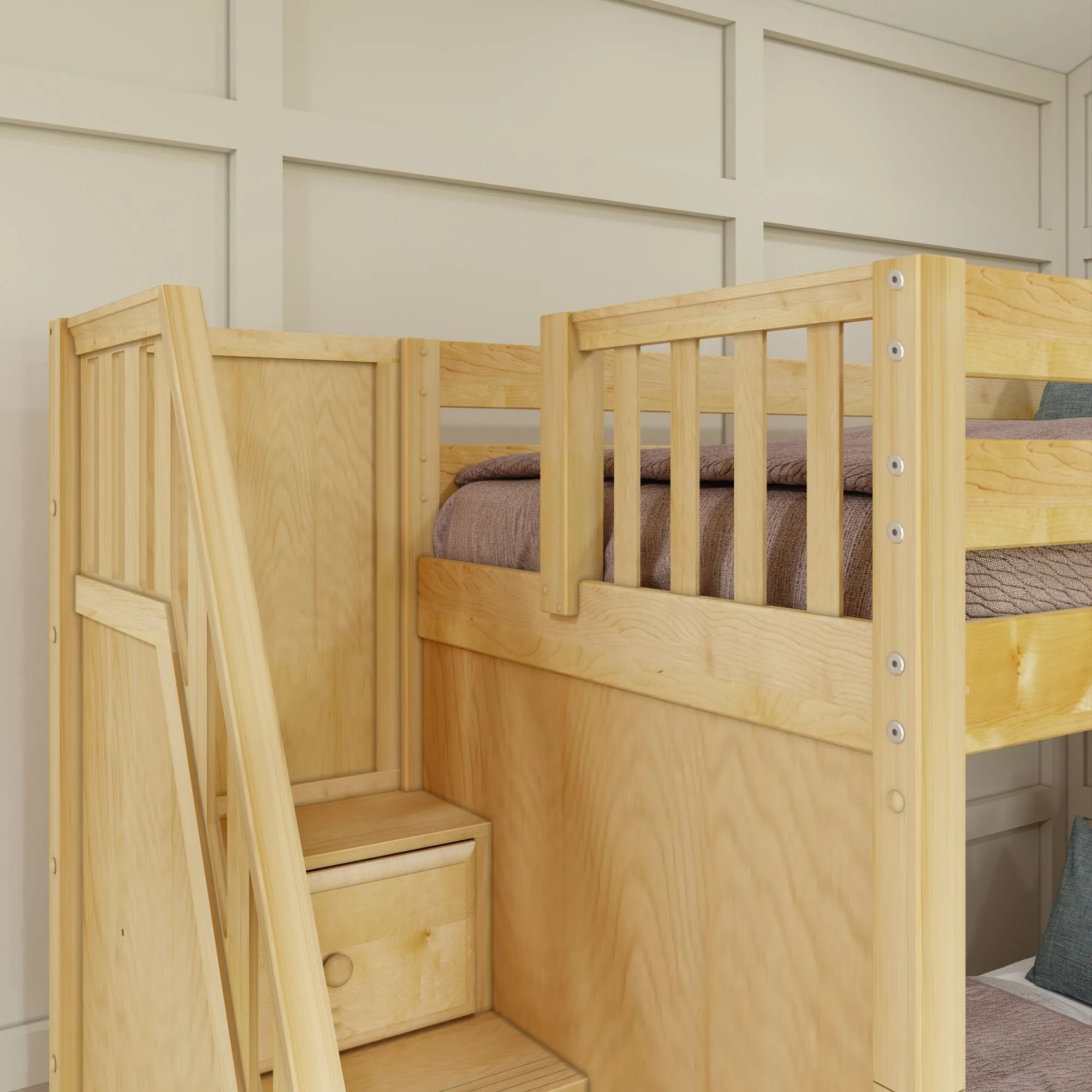 Twin High Corner Bunk with Angled Ladder and Stairs