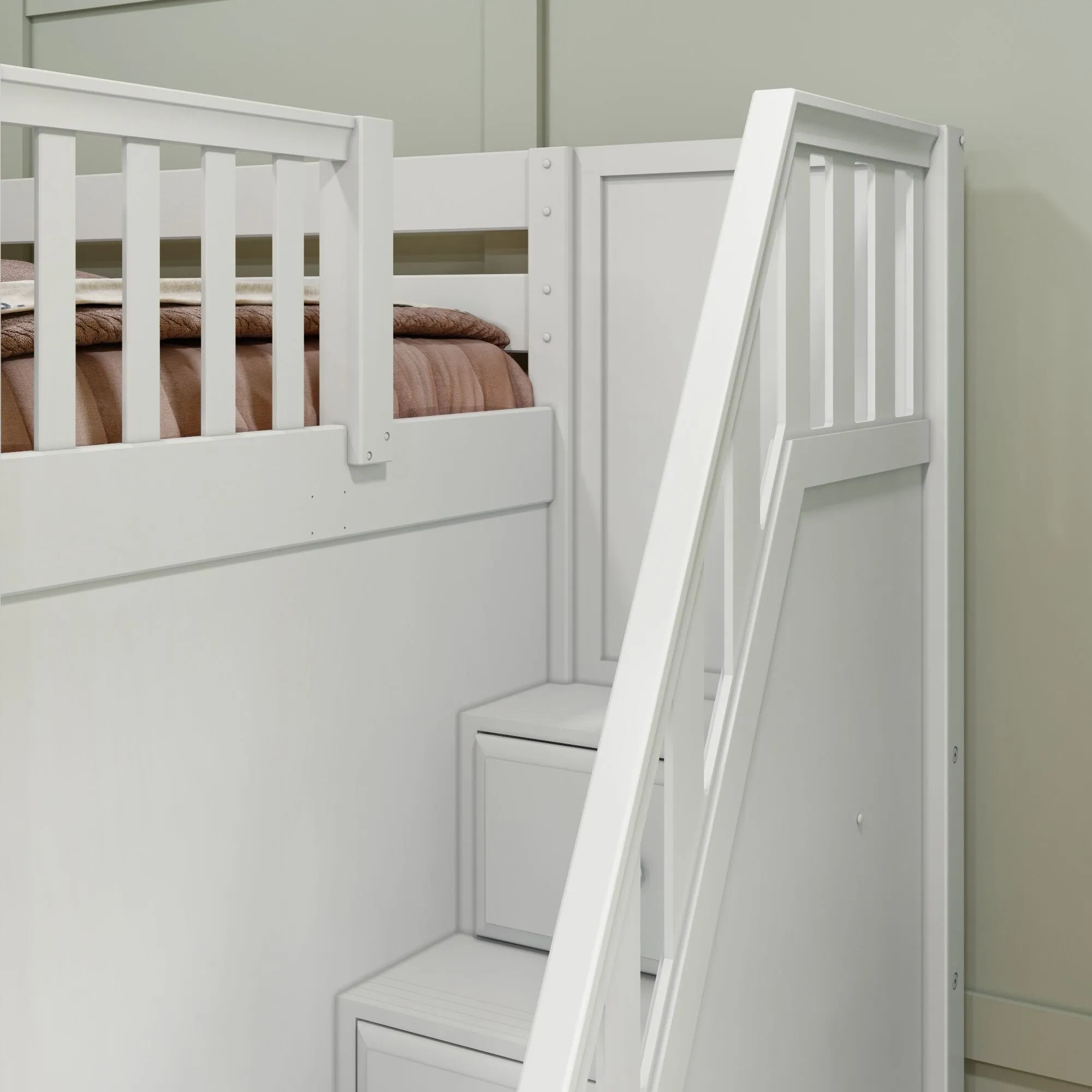 Twin High Corner Bunk with Angled Ladder and Stairs