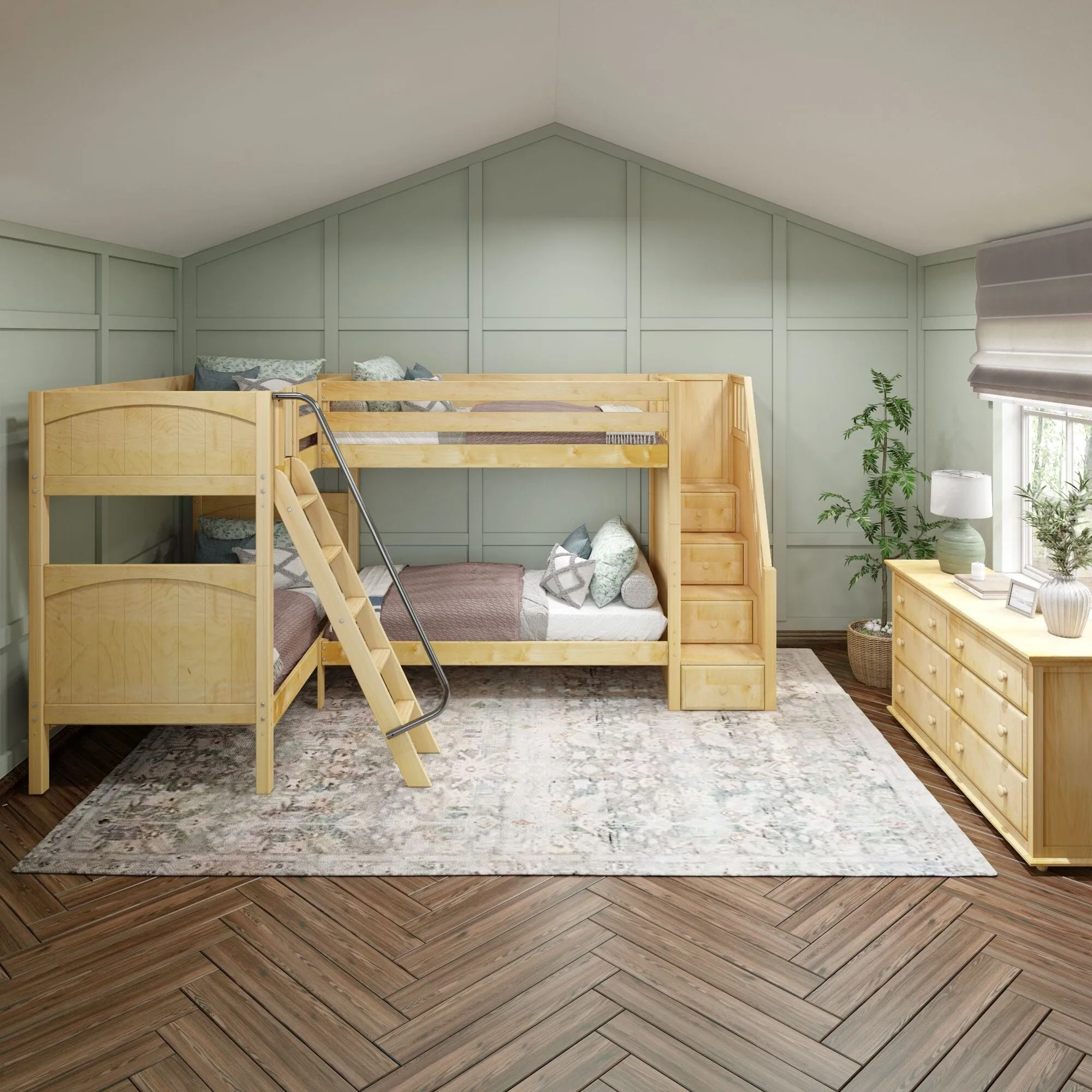 Twin High Corner Bunk with Angled Ladder and Stairs