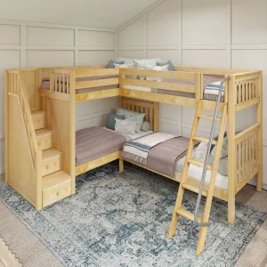 Twin High Corner Bunk with Angled Ladder and Stairs