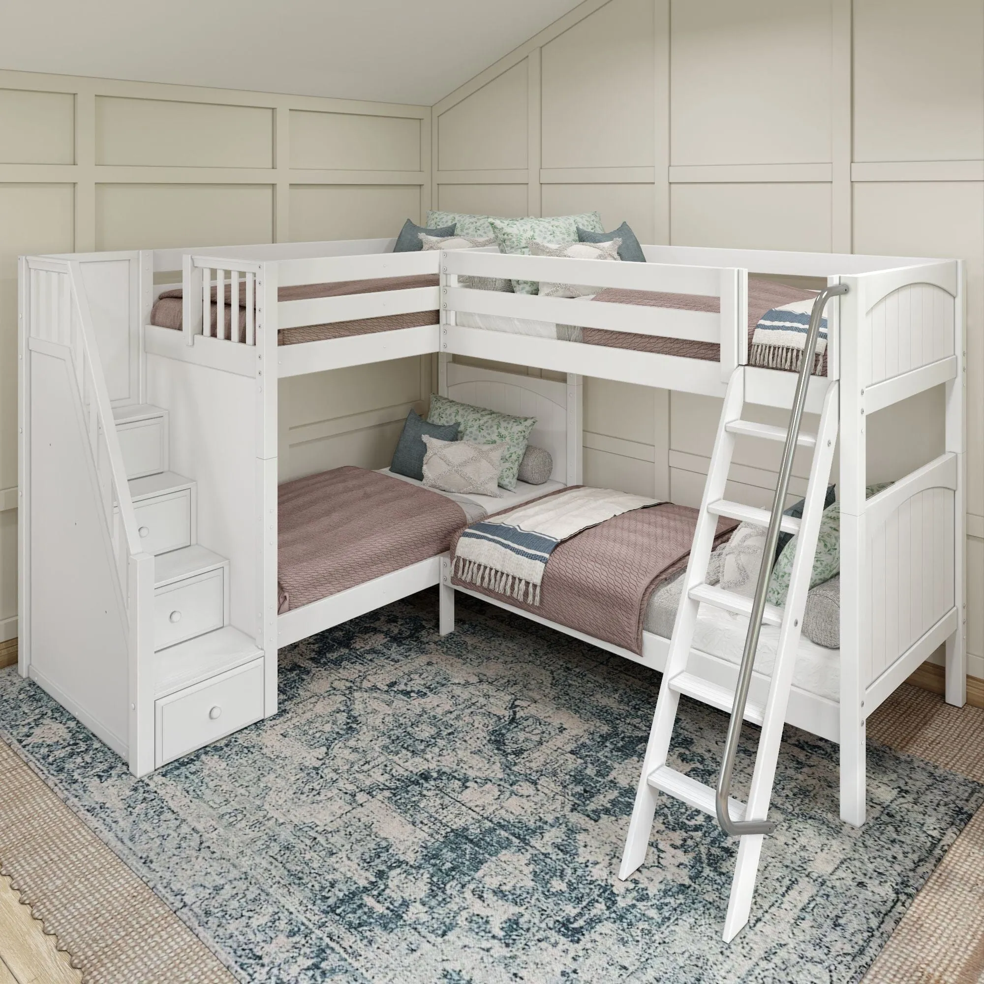 Twin High Corner Bunk with Angled Ladder and Stairs