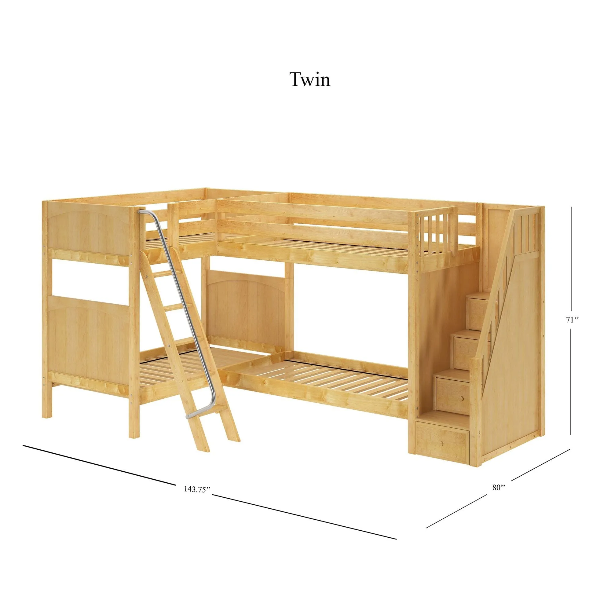 Twin High Corner Bunk with Angled Ladder and Stairs